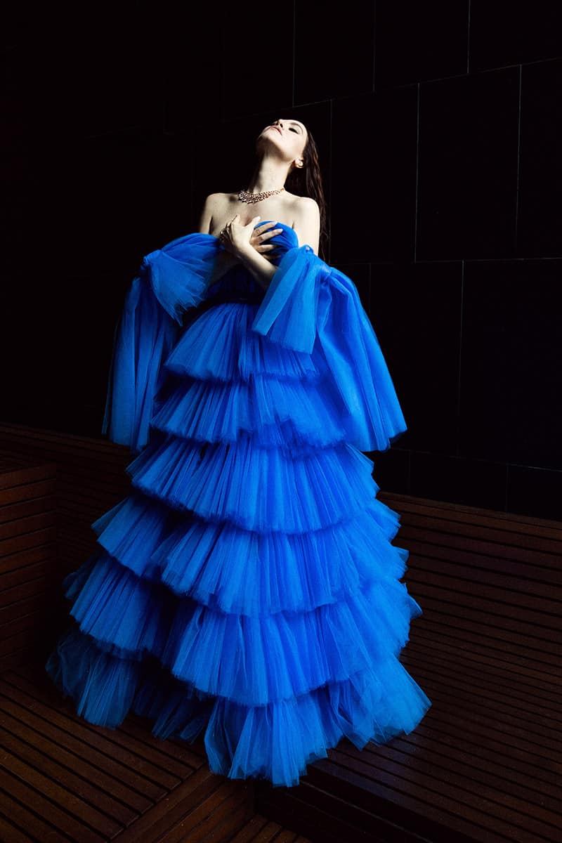 Melania Dalla Costa Marie Claire Spain blue dress